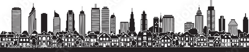 Foto City Skyline and Suburban Neighborhood Houses Black and White Silhouette