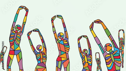 Colorful Abstract Human Figures Stretching Upwards.