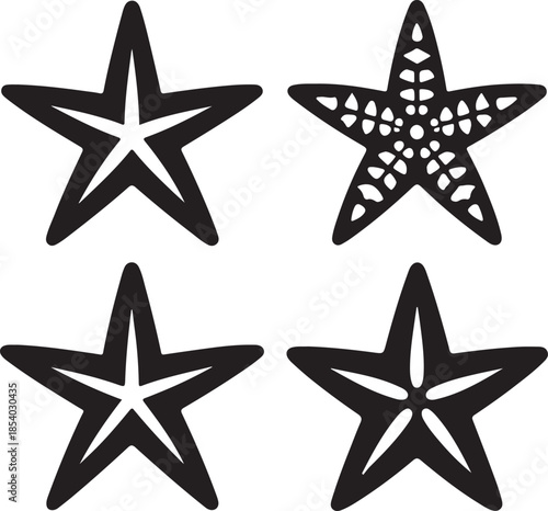 Star fish text icon silhouette vector with white background