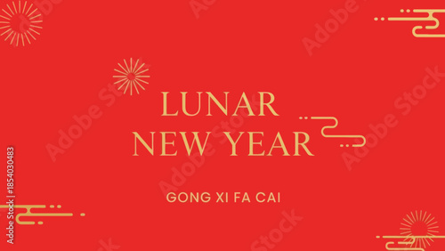 Celebrating Lunar New Year with Red Background and Gold Text Design