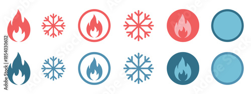 Fire and snowflake vector icon, illustrating heating and cooling symbols for mobile apps, weather dashboards, climate control interfaces, hvac applications, temperature indicators,