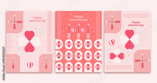 Set of three Valentines day greeting card design on 14th February celebration background, Romantic elements,hearts, love and love game vector illustration.