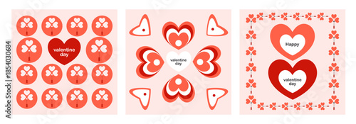 Set of three Valentines day greeting card design on 14th February celebration background, Romantic elements,hearts, love vector illustration.