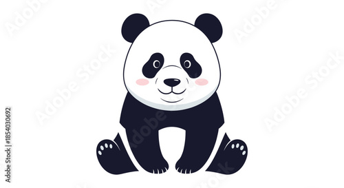 Adorable giant panda illustration sitting down with a friendly expression and pink cheeks on a clean white studio background.