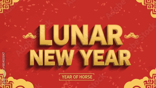 Celebration of the Lunar New Year in the Year of the Horse with festive red and gold decorations