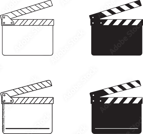 Four different clapperboard illustrations in silhouettes and line art style