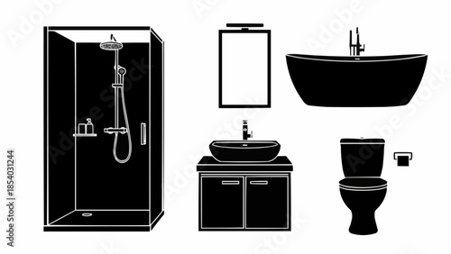 Bathroom Fixtures and Accessories Illustration Set.