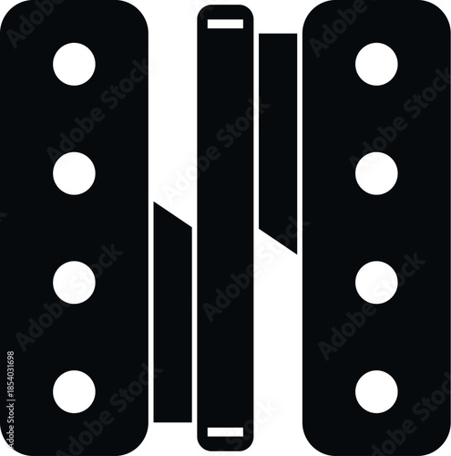 Black and white door hinge mechanism providing connection and movement for a closure