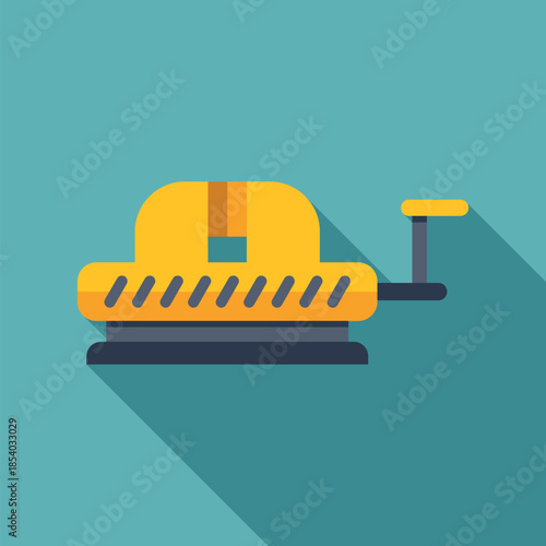 Yellow paper hole puncher tool with a long shadow on a teal background