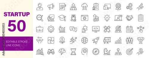 Startup icon set. Editable line icons. Vector illustration.