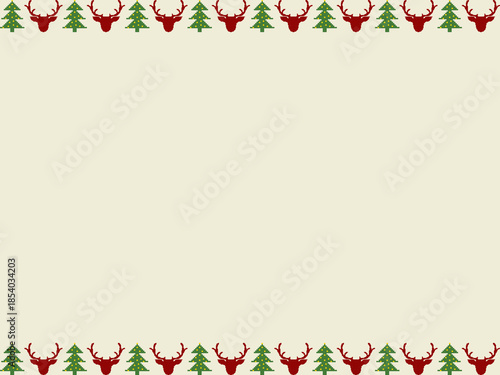 Christmas cross-stitch border featuring red reindeer heads and green trees. Ideal for holiday cards, digital invitations, and festive templates with ample space for custom text