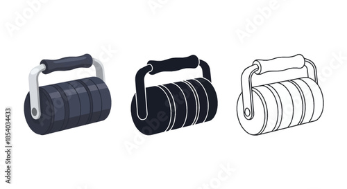 Three variations of a handheld dough roller tool for baking and pastry