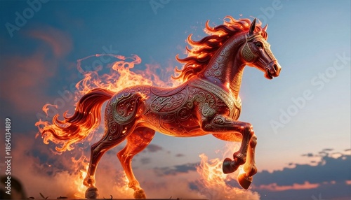 Celebrating chinese new year 2026 with a majestic fire horse captivating background vibrant environment magical viewpoint of cultural significance