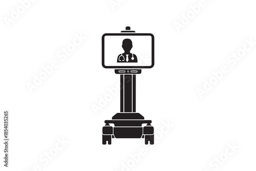 Telemedicine Robot With Doctor On Screen Silhouette Icon