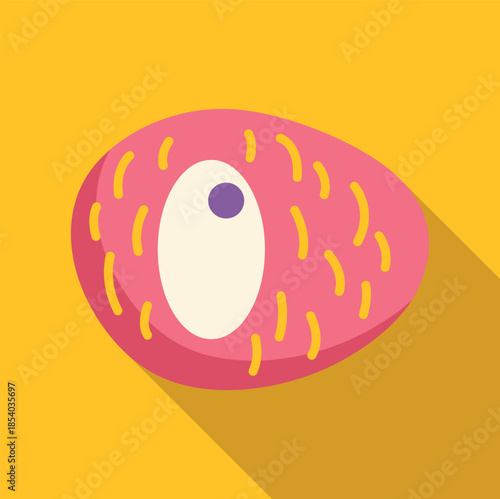 Pink microbe microorganism cell with nucleus and cilia on a yellow background
