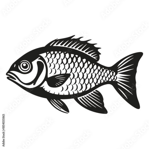 Vector illustration of a swimming tropical fish in the ocean with a marine life nature drawing of a carp or goldfish isolated on a white background for aquarium art