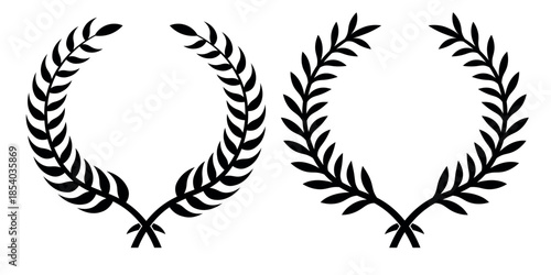 Set of circular laurel wreath. Emblem floral Greek branch of oak leaves, eucalyptus leaf, Wheat, winner award, champion medal, swirls, twigs and flower ornaments vector