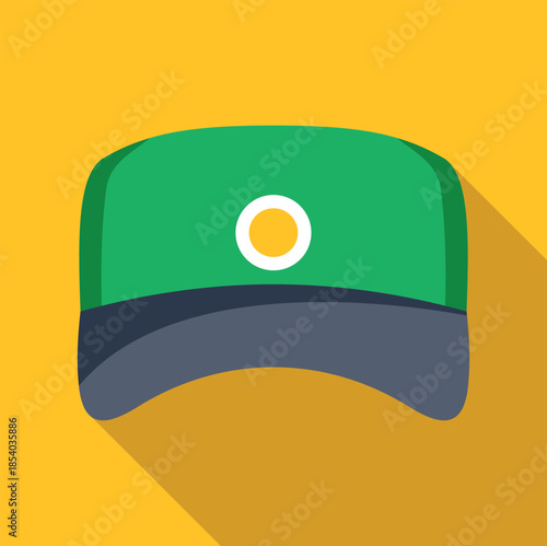 Green ushanka hat icon with long shadow on a yellow background