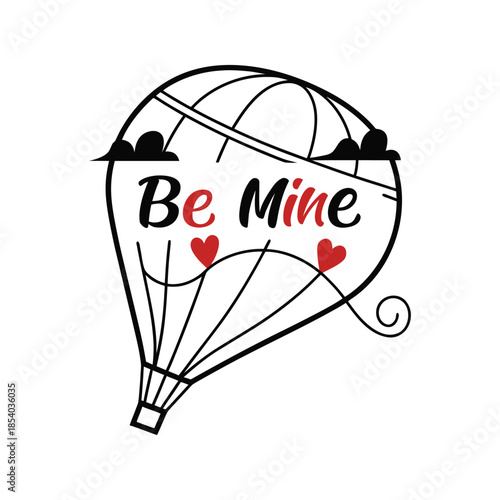 Be Mine Romantic Hot Air Balloon Illustration with Hearts