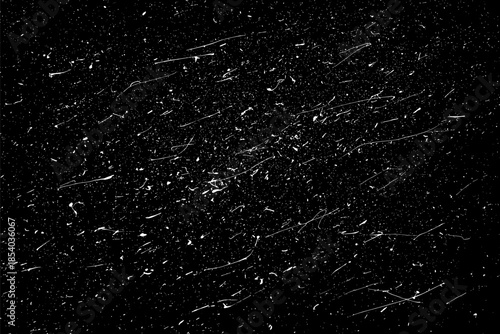 Snow flakes falling isolated. White snowflakes on black background. Snow pattern texture. Snowstorm backdrop. Snowfall overlay background. Winter ice effect. Vector illustration, EPS 10.