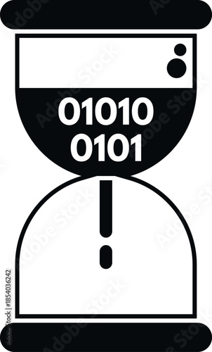Hourglass filling with binary code representing digital time and data processing