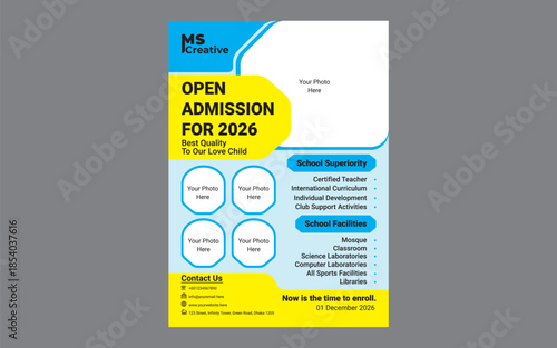 Creative Child School Admission Flyer Design For Vector Template