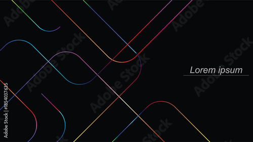 Vibrant multicolored lines intersecting on black background..