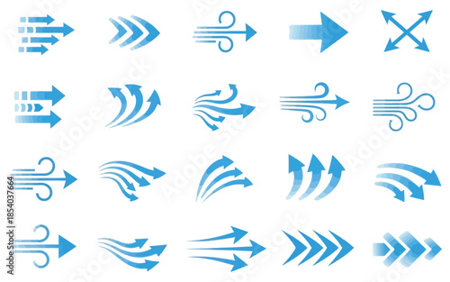 Collection of blue arrow icons for navigation and direction