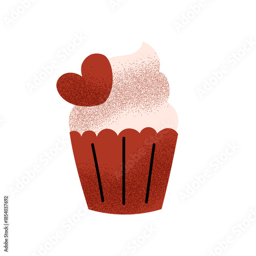 Sweet cupcake with a red heart. Valentine's Day. Romantic holiday. February 14. Love. Cartoon vector illustration isolated on white background.