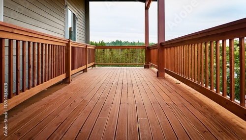 Empty Walkout Deck With Redwood Railings