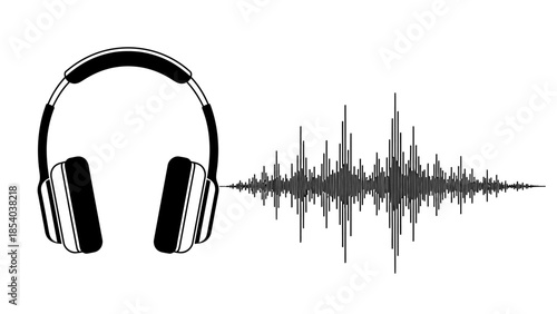 Over-Ear Headphones with Dynamic Sound Waves Icon, isolated white background