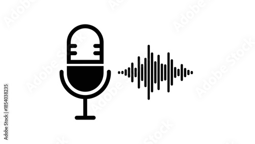 Modern Microphone with Sound Waves Icon, isolated white background