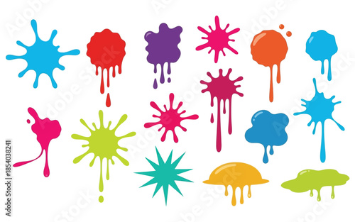 Vibrant colorful paint splatters on white background