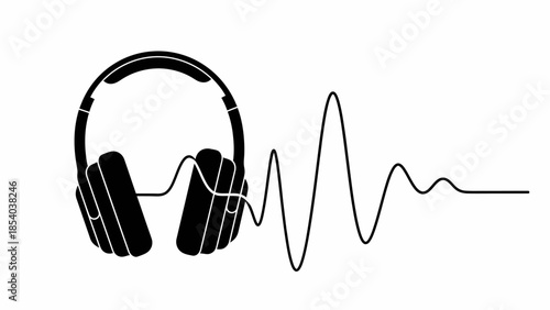 Silhouette Headphones with Single Sound Wave, isolated white background