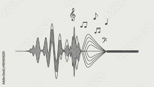 Abstract Sound Wave with Floating Musical Notes on Bright Studio Background