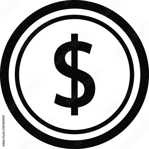 Dollar currency symbol icon in circular badge representing finance money payment and business economics design