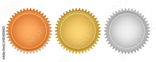 Golden, silver, bronze label, badge, medal vector illustration