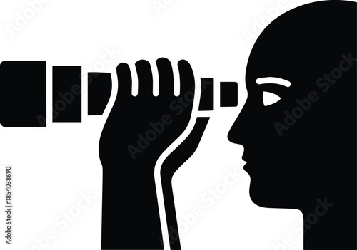 Silhouette of Hands Holding Telescope, Observation Focus Icon