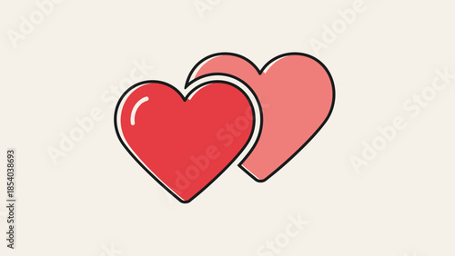 Two Overlapping Red Heart Shapes Symbolizing Love and Partnership on Light Background.