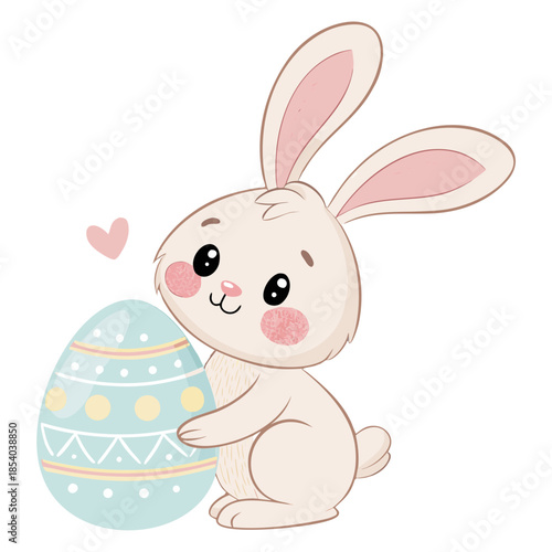 “Cute Easter Bunny Holding Pastel Egg PNG”