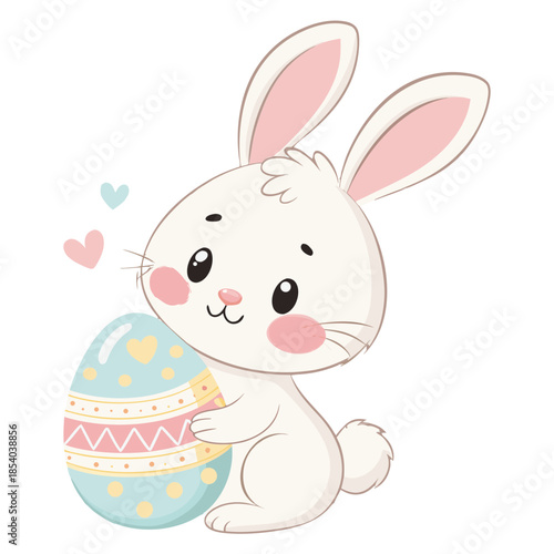 “Cute Easter Bunny Holding Pastel Egg PNG”