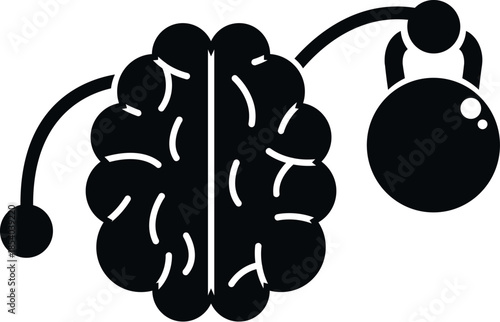 Brain icon lifting a kettlebell symbolising mental strength and fitness training
