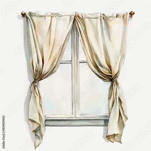 Watercolor_style_painting_of_a_fabric_window_valance_A vectorized, Hand-painted style, vector set available in EPS An Elegant watercolor painting design collection