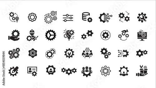 Gear and Cogwheel Icon Set for Settings, Engineering, and Technology UI. Setting & Setup icon set. Containing Configuration, option, settings, control , and more. editable stroke. vector illustration