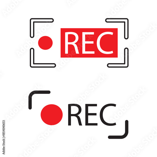 Recording or REC icon Set. red color record symbol. Red REC logo for video camera recording control.