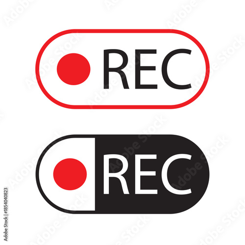 Recording icon set. Red sign camera video recording symbol, rec icon