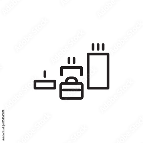 Minimalist line icon of a briefcase positioned within a rising bar chart. Ideal for representing professional career growth, business financial success, corporate scaling, and salary advancement.