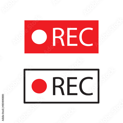 Recording or REC icon Set. red color record symbol. Red REC logo for video camera recording control.