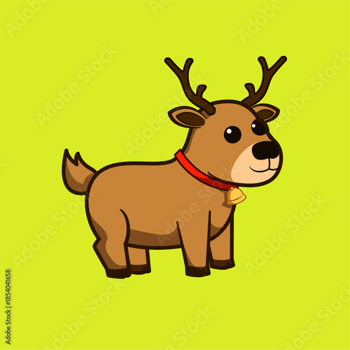 Cute Cartoon Reindeer with Bell Collar