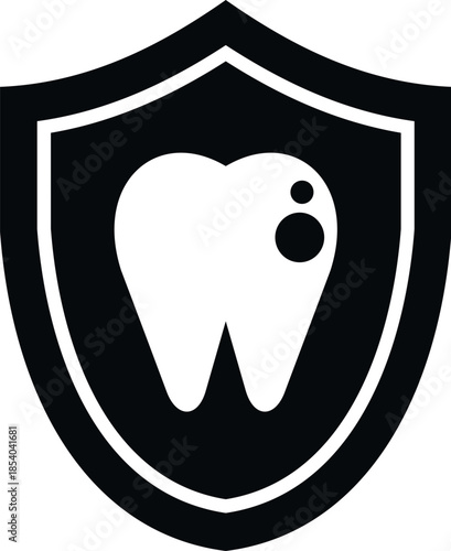 White tooth with spots inside a shield representing dental protection